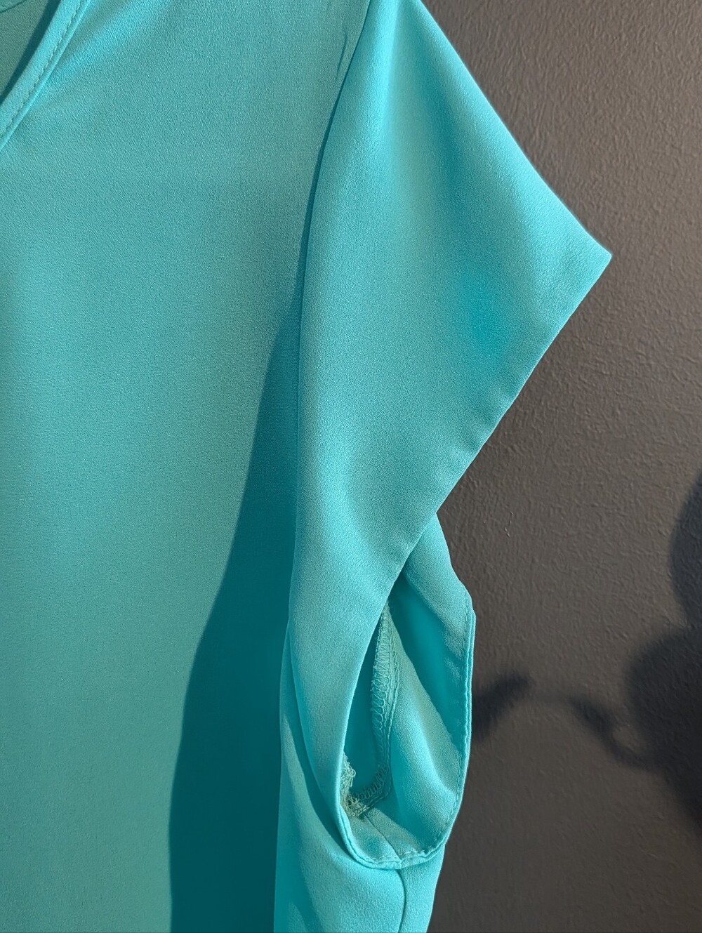 Express Teal Short-Sleeve Pleated Blouse - Picture 3 of 5